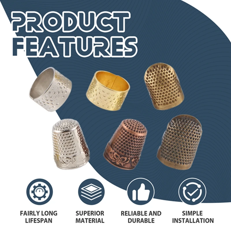 الكشتبانات 6 قطع الخياطة كشتبان حامي الاصبع، قابل للتعديل المعادن إصبع درع حامي للخياطة التطريز التطريز