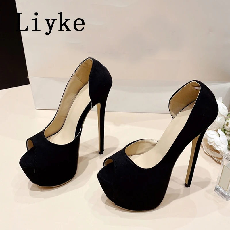 Liyke Sexy Peep Toe Slingback High Heels Ladies Party Stripper Shoes Fashion Shallow Slip On Platform Pumps Women Stiletto Mujer