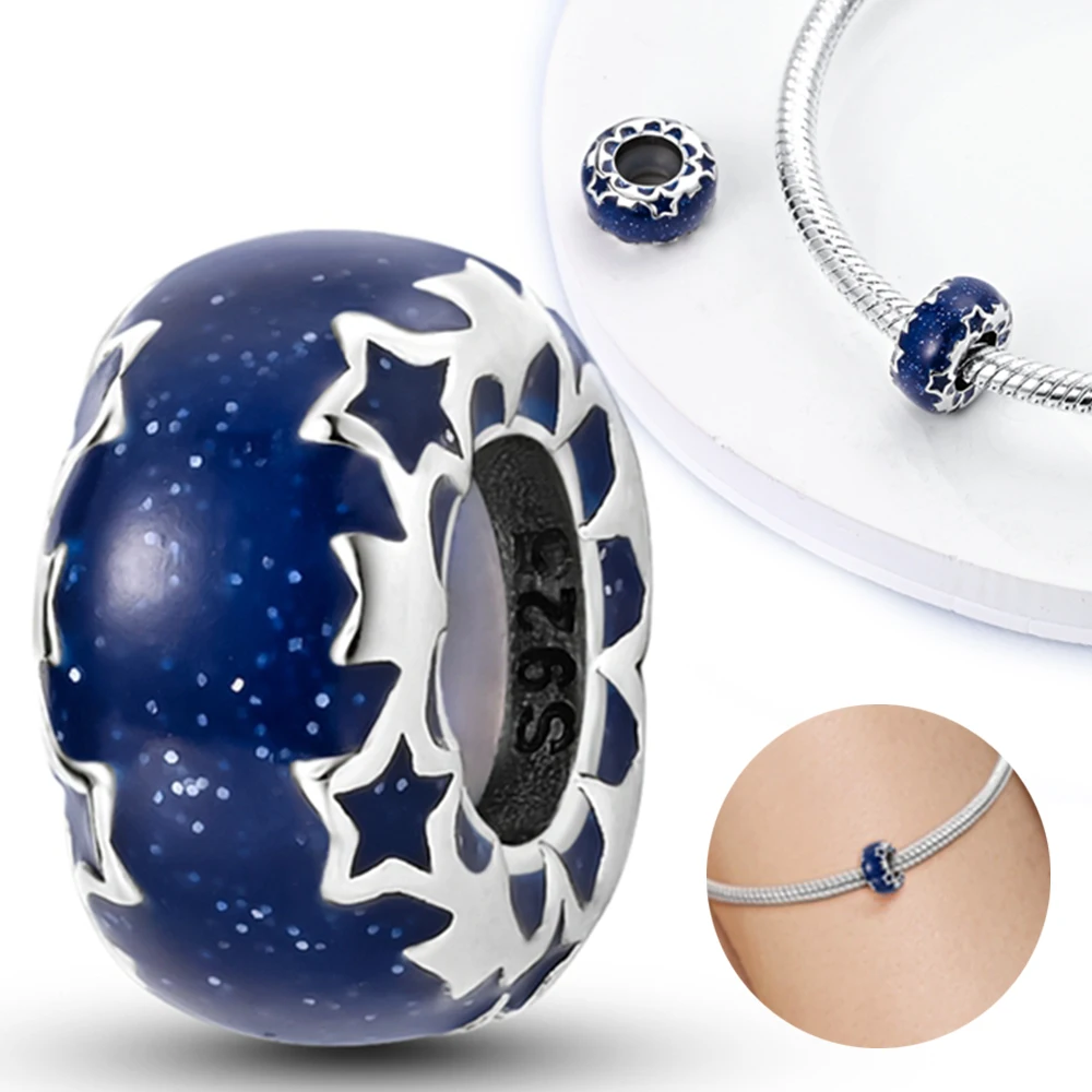 

Подвески из серебра 925 пробы, синие звездные ночные светящиеся бусины со звездами, подходят для подвесок Plata 925, оригинальные бусины для браслета, женские ювелирные изделия, изготовление своими руками
