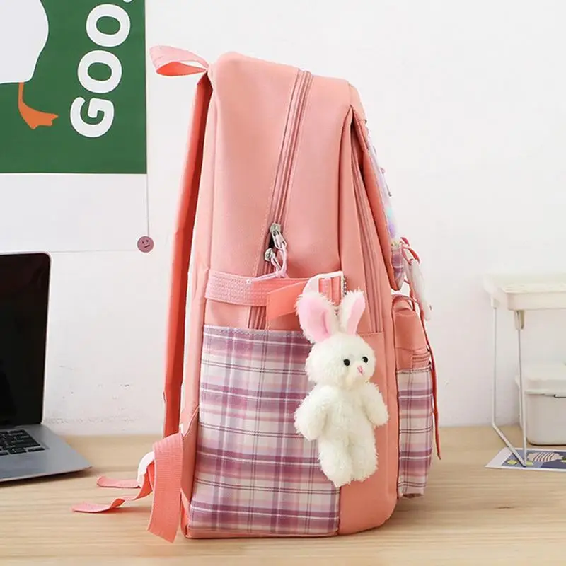 Cute School Backpack Girls Set School Backpack For Kids Pencil Case Tote Bag Schoolbag Backpack With Rabbit Pendant Student Back