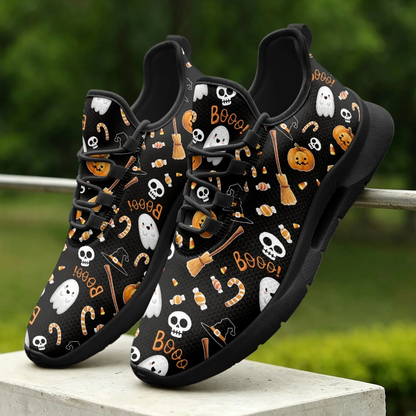 PENSTROLL Pumpkin Skull Lightweight Men's Fashion Sneakers for Unisex Summer Mesh & EVA Walking Sneakers Walking Shoes