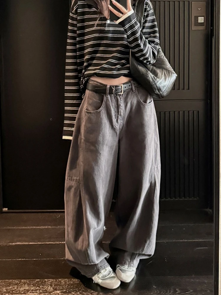 

Deeptown Vintage Basic Women Jeans Washed Wide Leg High Waist American Style Denim Pants Oversized Casual Streetwear Autumn