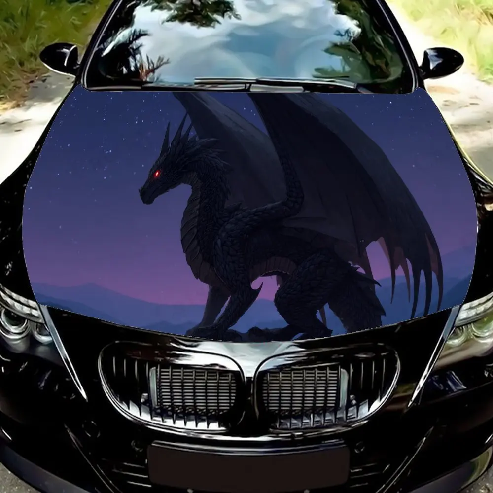 

Starry Red Eyes Black Dragon Pattern PVC Car Vinyl Wraps, Self-Adhesive Waterproof Car Hood Decal Sticker, Car Decoration Protec