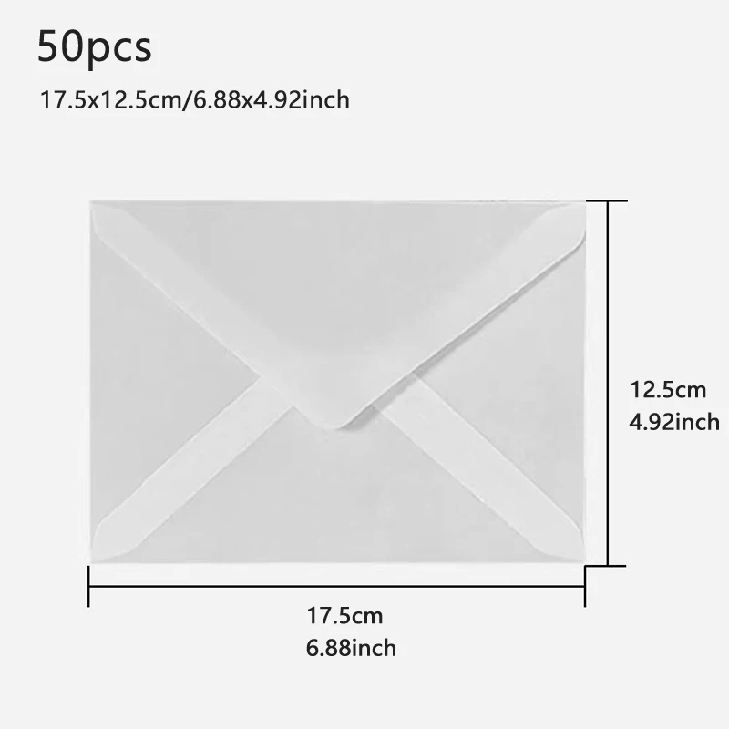 50pcs Translucent Envelope for Invitations Postcards European Giftbox Message Card Envelopes Wedding Sulfuric Acid Paper Storage