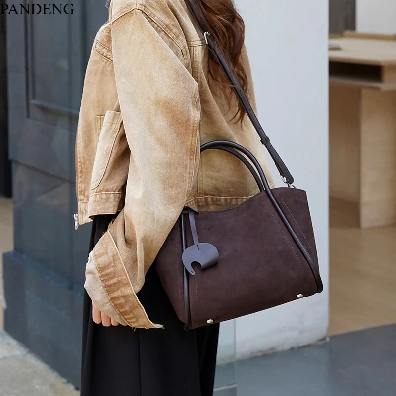 

Женские замшевые сумки из натуральной кожи класса люкс, прочные сумки через плечо из матовой коровьей кожи, модные повседневные сумки для женщин