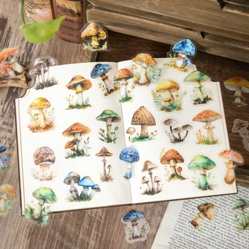 20Pcs PET Stickers Mushroom Collector Handbook Material Stickers Supplies Stationery package Background Scrapbook cut 144*103mm