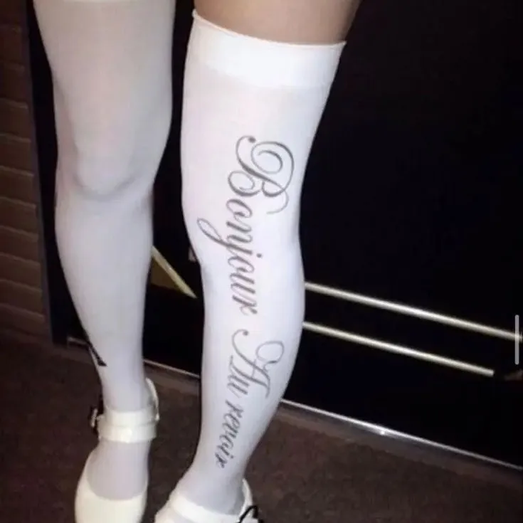 Women French Letter Print Thigh High Socks Sweet Cool JK Over‑the‑Knee Stockings Thin Breathable Daily Cosplay Long Socks