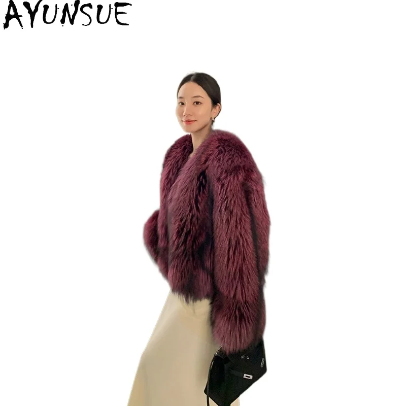 AYUNSUE Natural Fox Fur Coat Women Winter Jacket Woman Clothing Sliver Fox High-end Real Fur Coats Short Style Abrigos Mujer