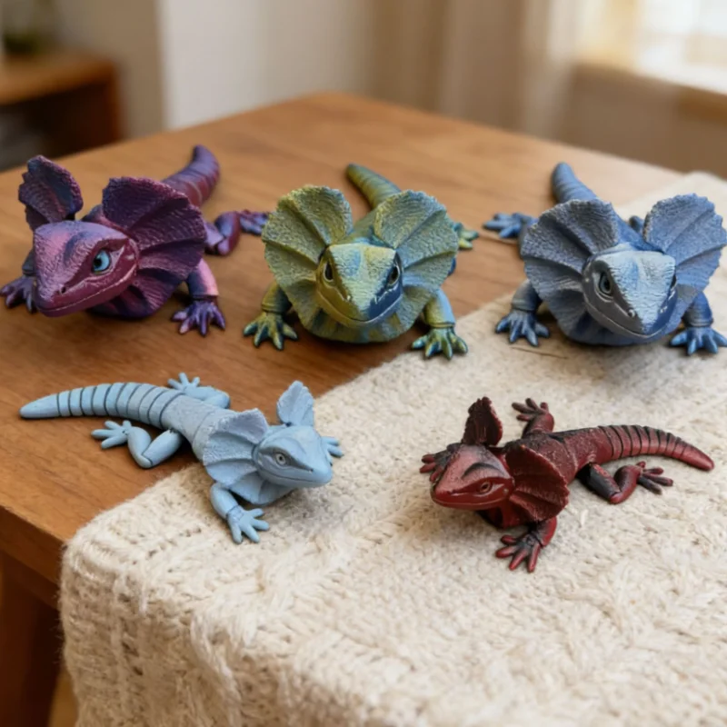 Solo Piece Fashion Play Theme Realistic Frilled Lizard Toy Full Body Poseable Joint 3D Printed Accessory Multi Scene Decor Gift