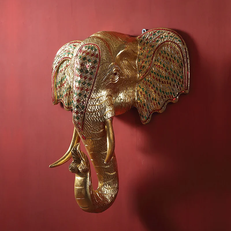 Thailand Southeast Asian style elephant head woodcarving wall decoration Thailand Thai style SPA wall soft decoration pendant