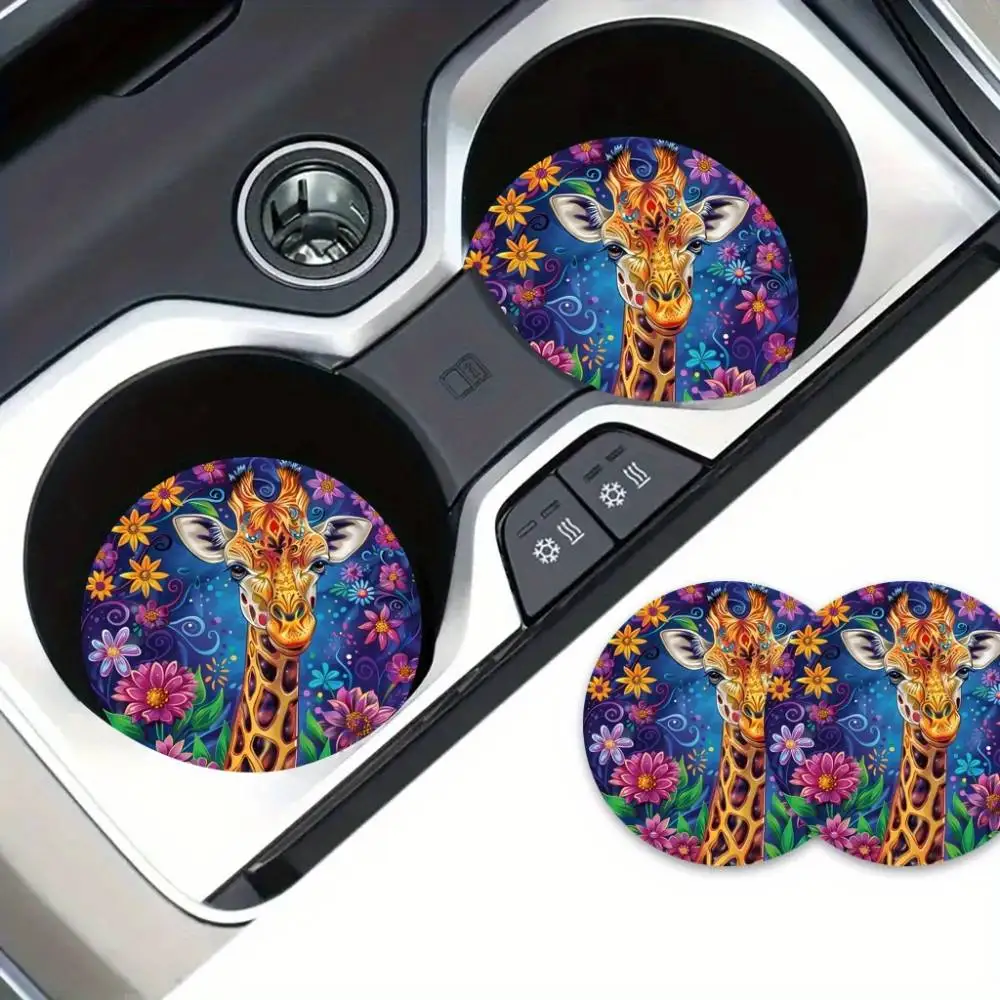 Giraffe Print EVA Car Cup Holder Coasters Artistic Painted Mats Easter Gift For Dad Party Decor