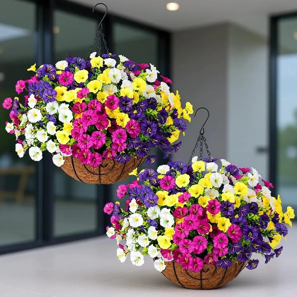 

24-Piece UV-Resistant Silk Morning Glory Hanging Plant Baskets for Outdoor Spring Decor, Suitable for Porch, Patio, or Balcony