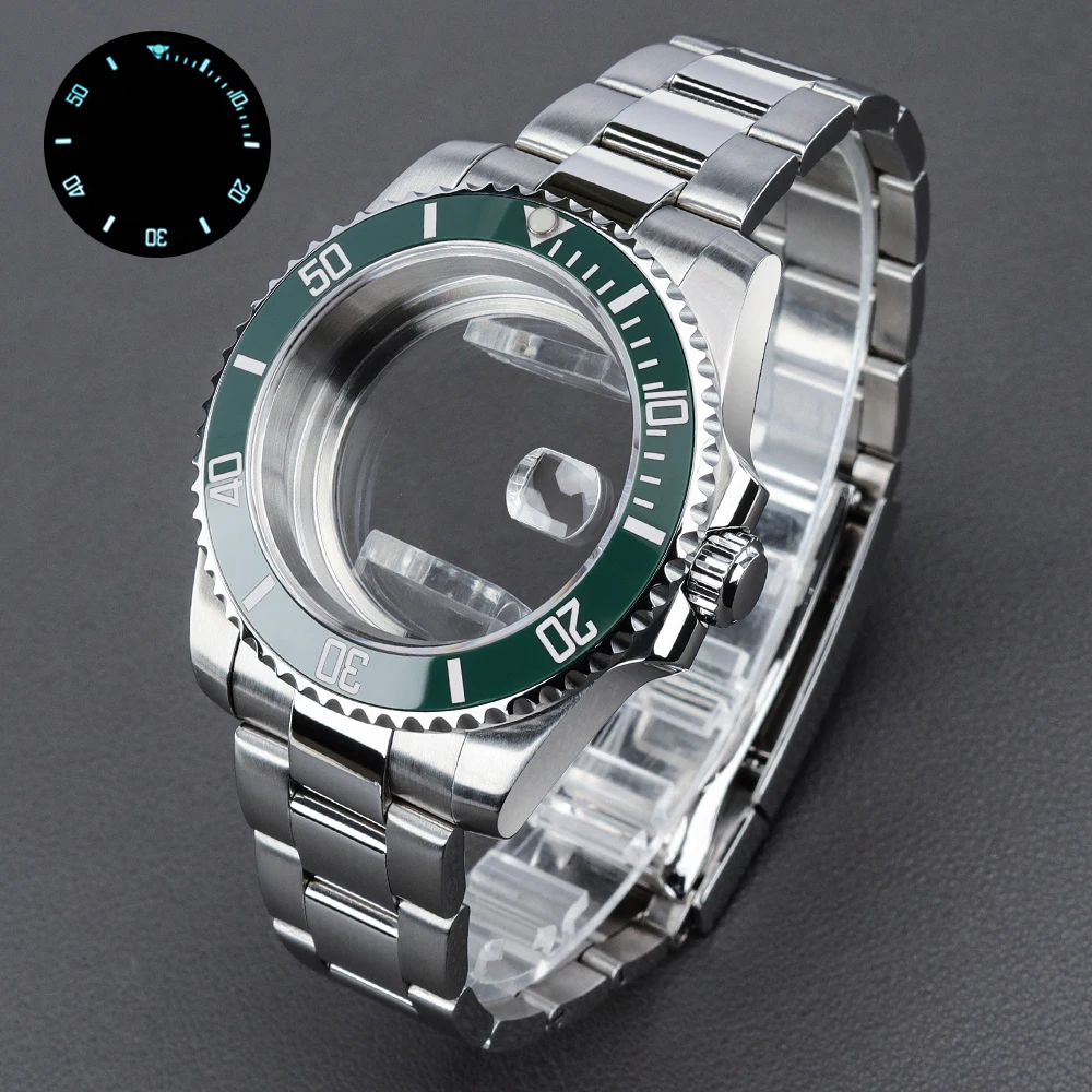 

Роскошный водонепроницаемый корпус для часов 40 мм, ремешок, светящийся/нелисующий керамический безель, запчасть для часов SUB NH35 NH36 NH70 Miyota8215 Eta2824