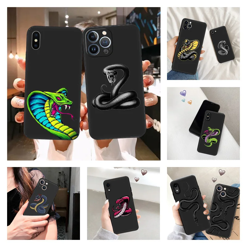 Phone Case for iPhone 16ProMax 14 13 15 Pro Max 12 11 XR SE 7 8 16 Plus Red Green Snake Cobra Python Soft Black Silicone Cover