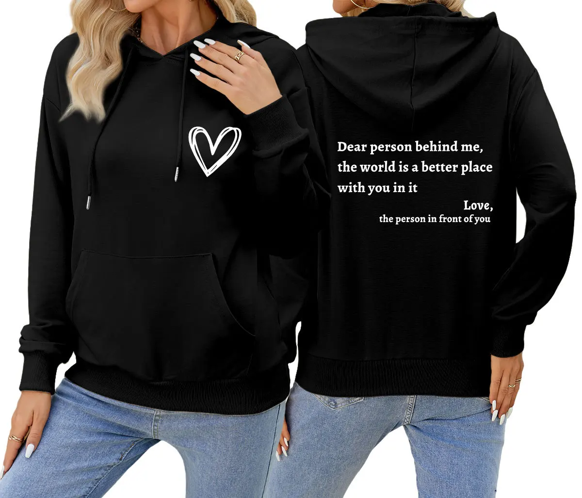 

Autumn and winter women's hoodie dear person behind me before and after printed hoodie casual long-sleeved top new women's pullo