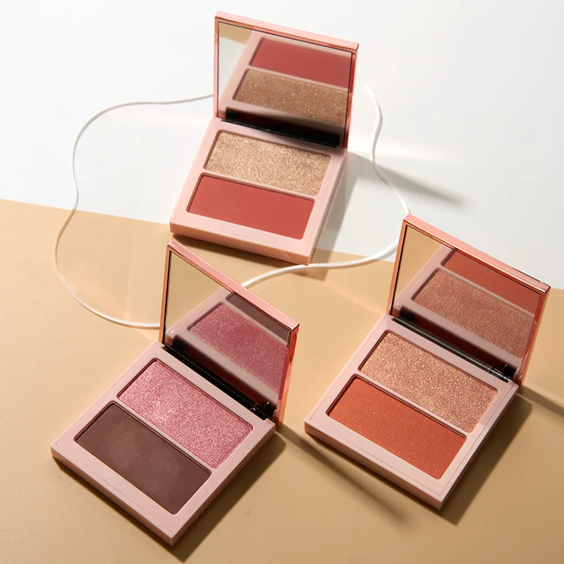 Paleta de blush iluminador faça sua própria maquiagem 2 em 1 blush destaque em pó multifuncional marca própria rosa ouro 5 peças