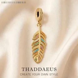 Colgante de plata de ley 925 para hombre y mujer, accesorio de joyería colorida, regalo bohemio, pluma, oro