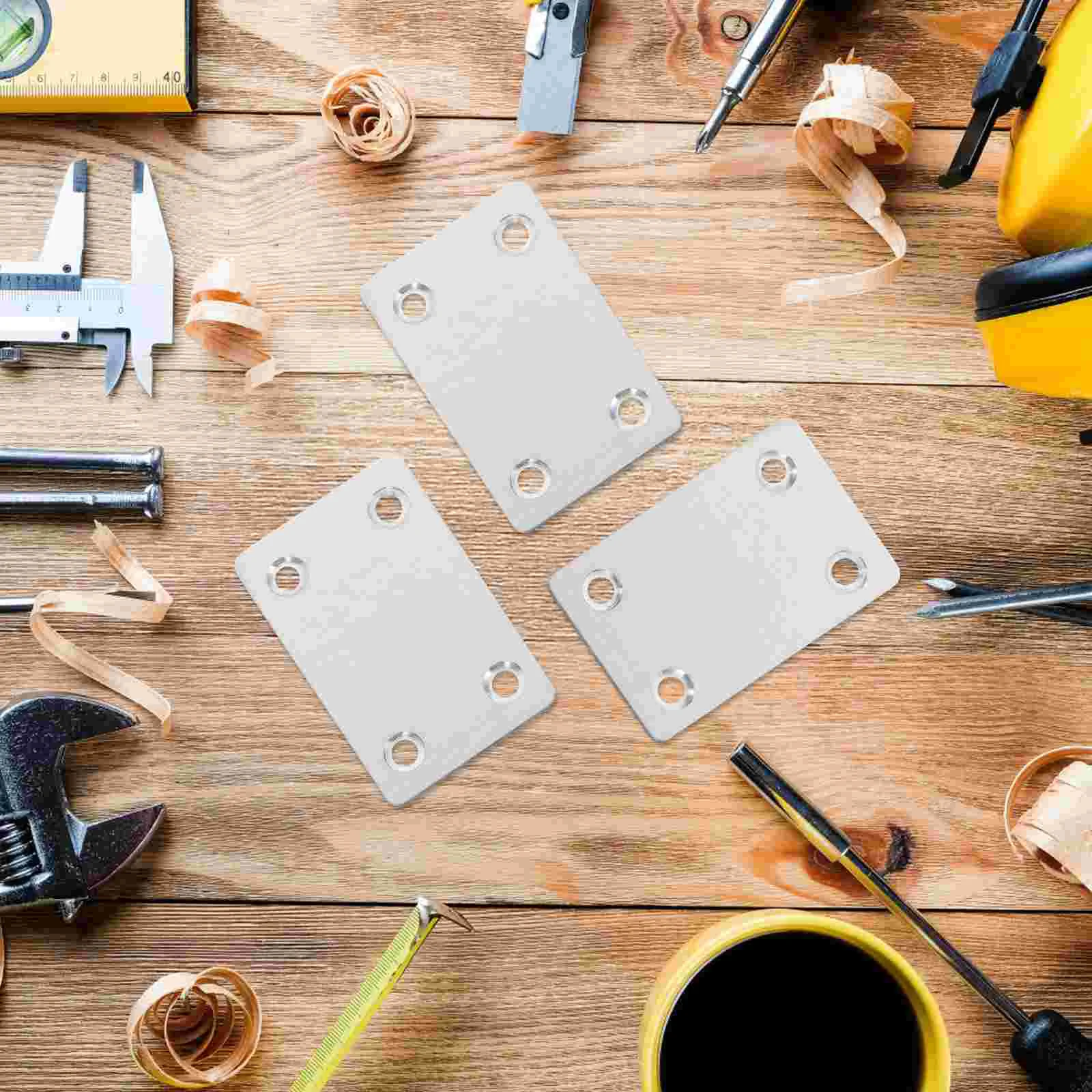 20 Pcs Furniture Corner Code Straight Brackets Stainless Steel Plates Flat Joining for Film Mending Wood Metal