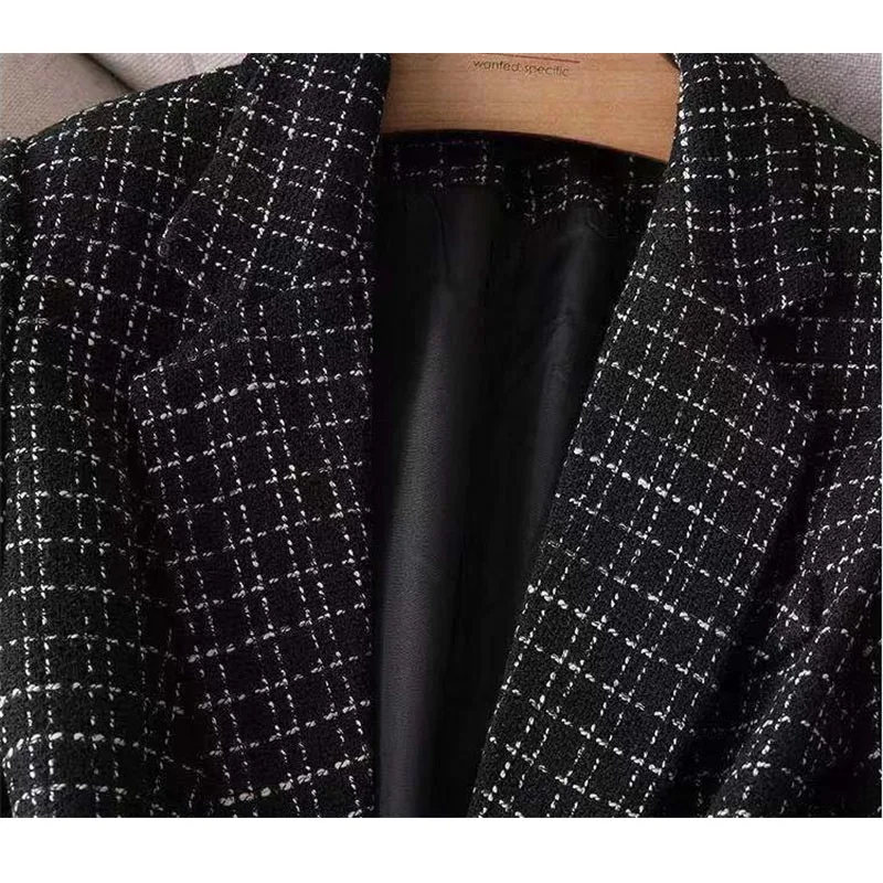 Blazer à carreaux à manches longues pour femmes, veste décontractée, manteau imbibé, tempérament chic, classique, élégant, bureau, mode, nouveau,