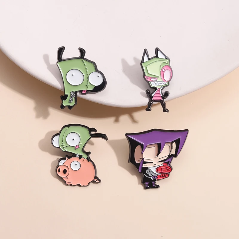 Cartoon Invader ZIM Enamel Pins Cute Anime Funny Metal Brooches Accessories Hat Backpack Lapel Badge Jewelry Wholesale Gifts