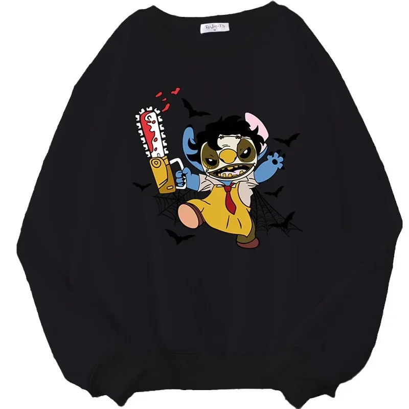 Ścieg Halloween kreskówka halloweenowa nadrukowany sweter z sweter z okrągłym dekoltem Disney Top dla pary