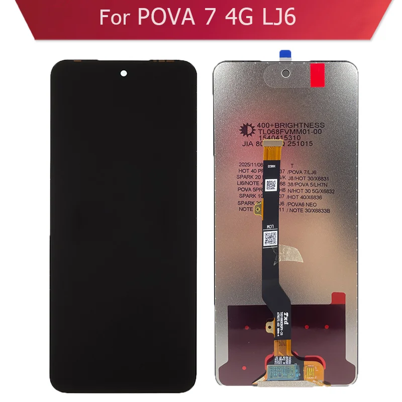 For Tecno Pova 7 4G LJ6 LCD Display Touch Screen Digitizer And LCD Assembly Phone Repair Replacement Parts