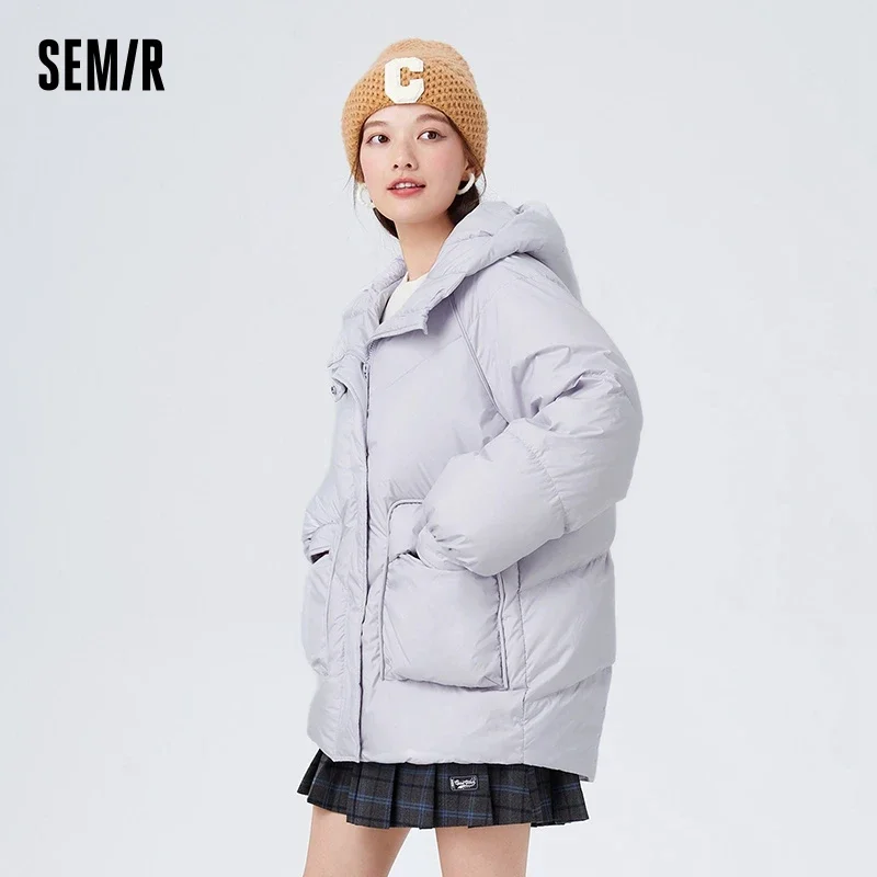 Semir Down Jacket Women Mid-Length Raglan Sleeve Waterproof Warm Winter Oversize Sweet Cool Temperament Hooded Jacket