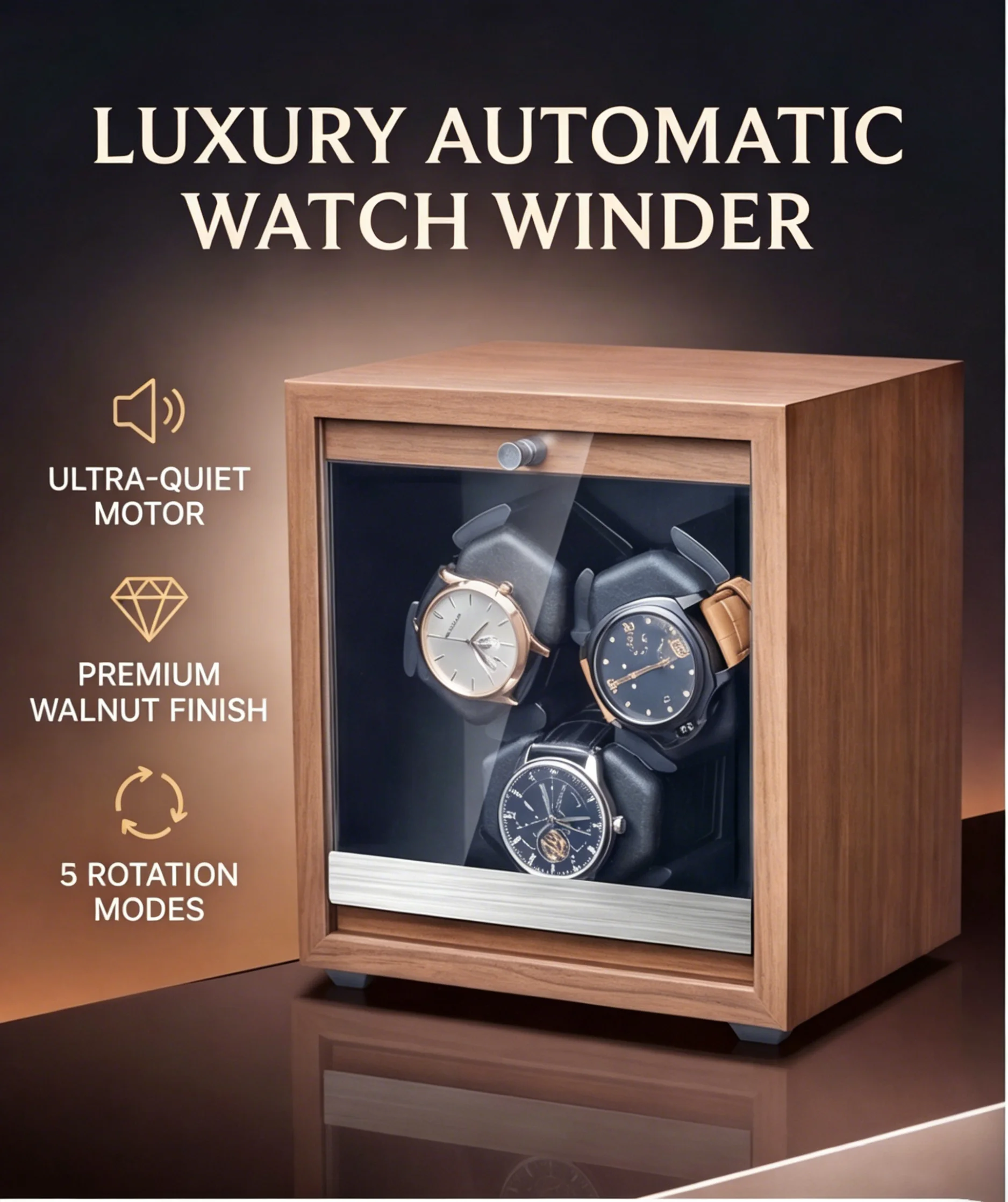 

3/6 Slots Automatic Watch Winder Box, Black Walnut & Carbon Fiber Texture, Ultra Quiet Anti-Magnetic Watch Winder with LED Light