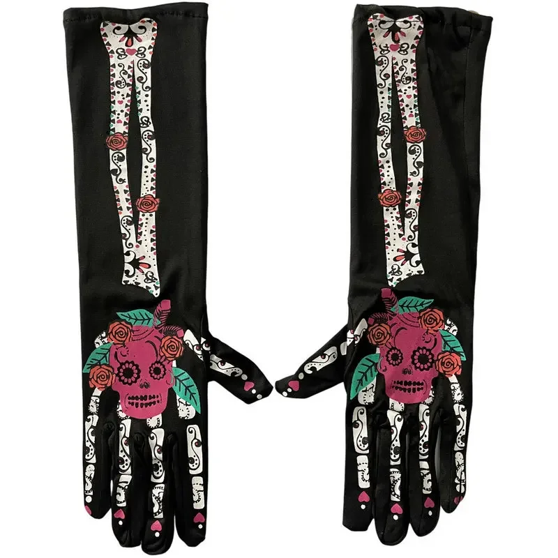 

Halloween Colored Bone Print Death Gloves for Women and Men