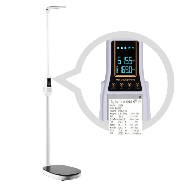 

Veidt Weighing 200kg 210cm Weight Height Measurement Meter With Body Scale BMI Fat Muscle Measuring Analyzer For Hospital Gym