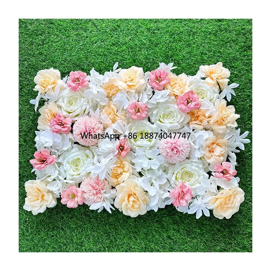 MYQ42 5D Artificial Flower Wall Backdrop Flowers Rose Floral Pink Silk Wedding Home Decoration