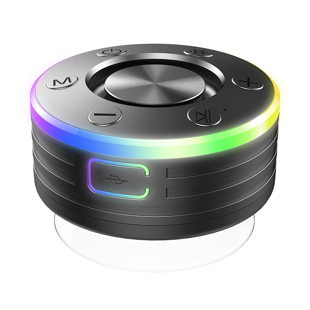 Waterproof Portable Speaker with Suction Cup/RGB Light Bluetooth-Compatible 5.2 Hands-Free Call/FM Radio for Bathroom Sing-Along