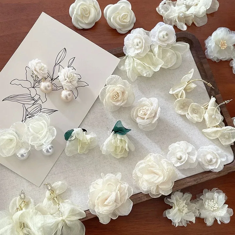 Stud Earrings Tulle Pearl Flower Tassel Silver Post Fresh Ethereal Minimalist Lightweight Versatile Daily Commute Party Jewelry