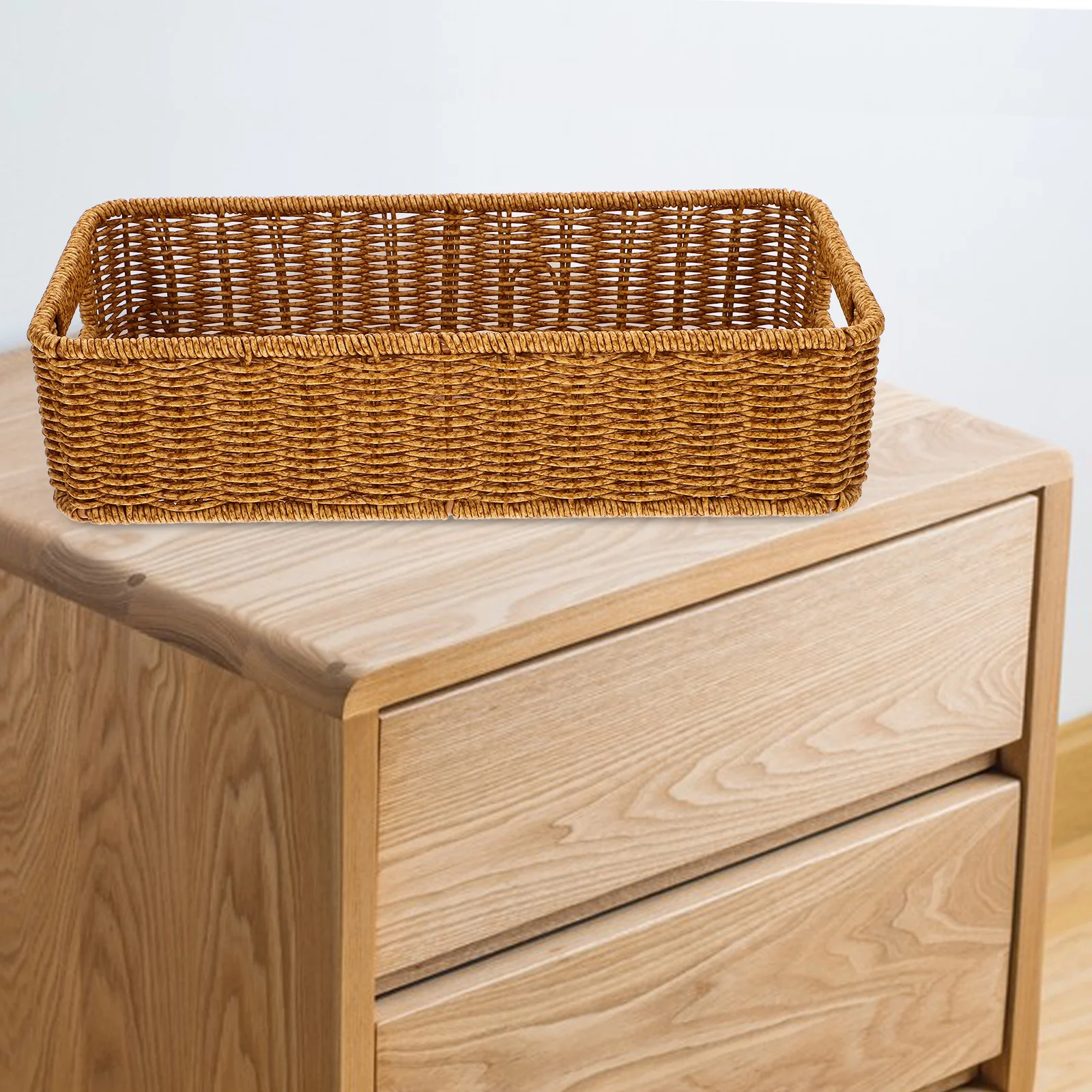 

Rectangular Imitation Rattan Woven Cutlery Storage Basket Kitchen Organizer Tableware Holder Utensil Basket Silverware Storage