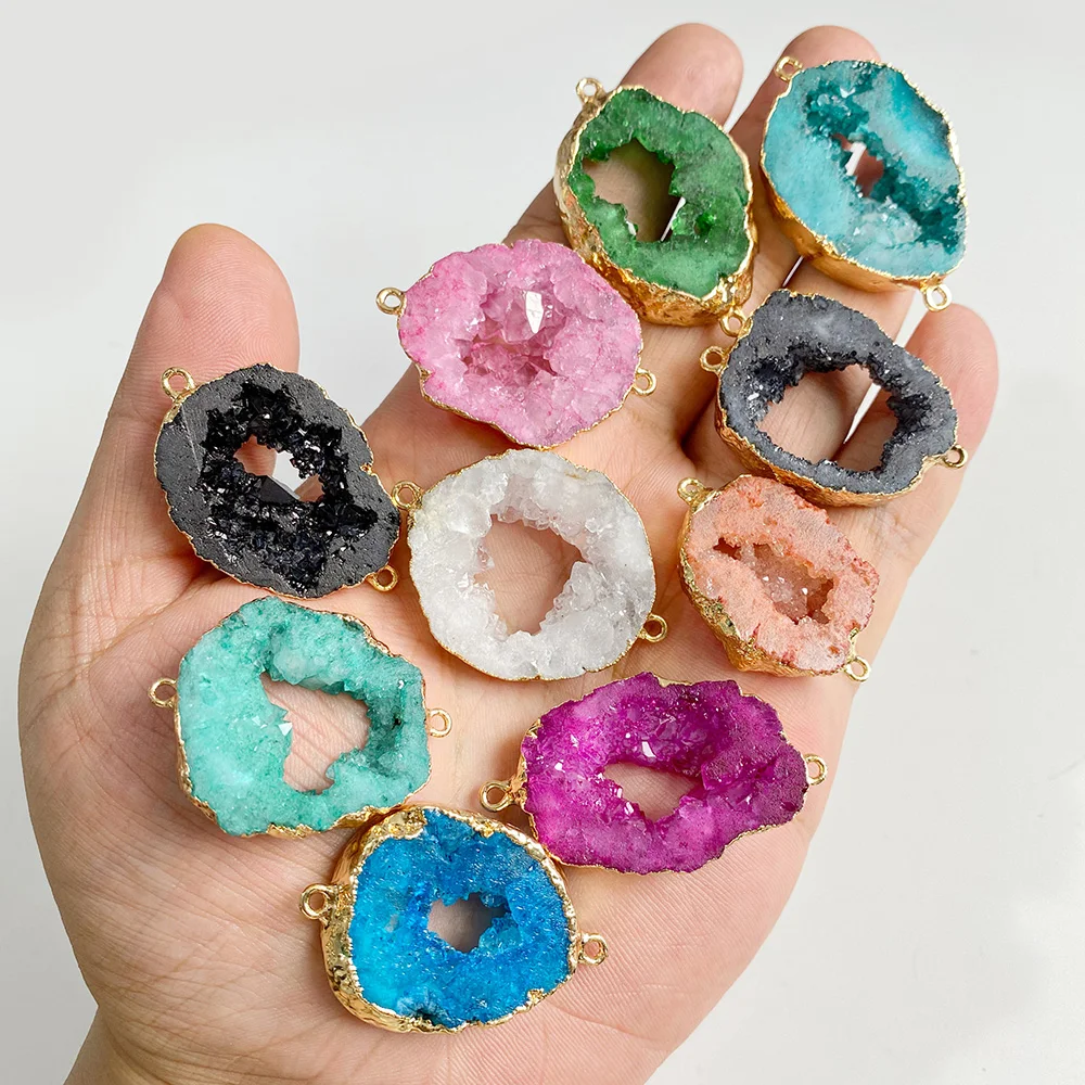 1PC Natural Agate Geode Slice Connector Irregular Druzy Crystal Link Charm for DIY Bracelet Necklace Earrings Jewelry Making