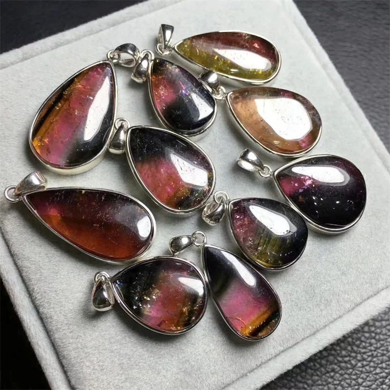 

S925 Natural Watermelon Tourmaline Teardrop Pendant Fashion Fengshui Crystal Jewelry Holiday Gift Women Healing Energy Stone