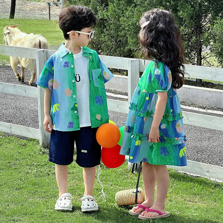 

Holiday Brother Sister Matching Outfits Sibling Clothing Baby Twin Clothes Kids Girl Summer Dresses Vacation Child Boy Shirts