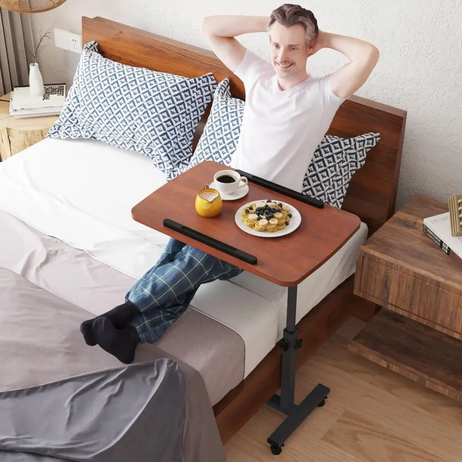 Overbed Bedside Table with Wheels, Medical Hospital Bed Table, Computer Stand for Bed Side, Rolling Tray for Hospital and Home