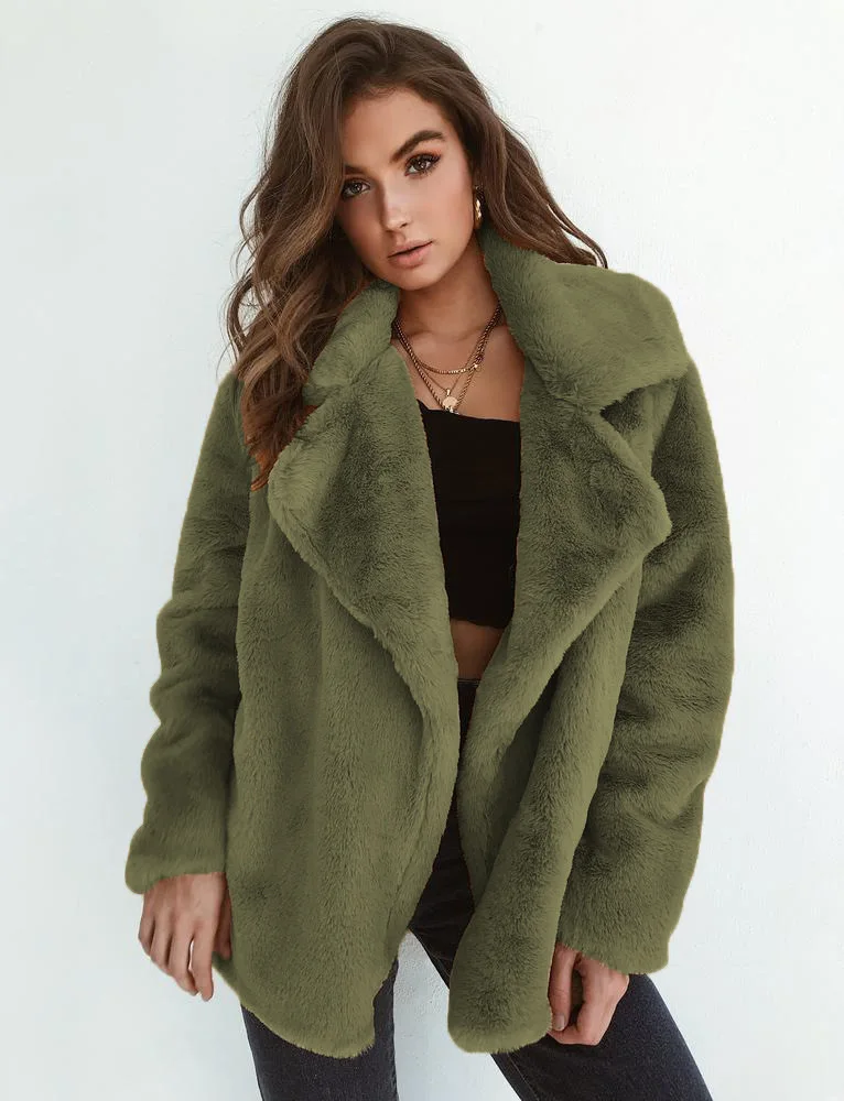 Modische Herbst- und Winter-WISH-Jacke, sexy Plüsch-Revers-Slim-Fit-Jacke – Detail 1