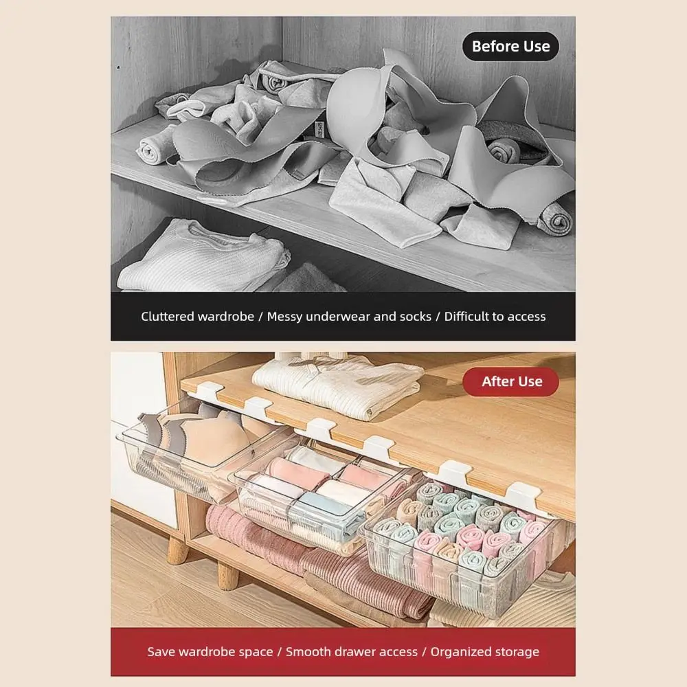 

Transparent Closet Organizer Storage Drawer 1/10/15 Grids Under Board Clothes Storage Box Installationfree Sock Underwaist