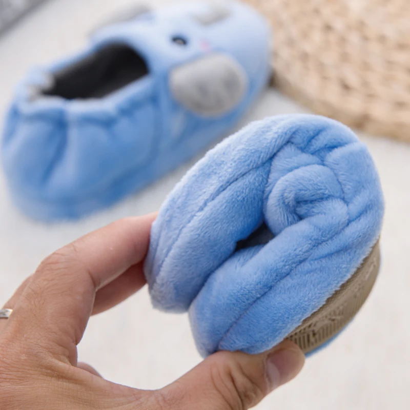 New Toddler Boy Slippers for Kid Indoor Winter Plush Warm Cartoon Elephant House Footwear Soft Rubber Sole Home Shoes Baby Items