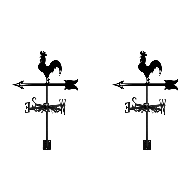 2X Rooster Weather Vane - Retro Cockerel Weathervane Silhouette - Decorative Wind Direction Indicator For Outdoor