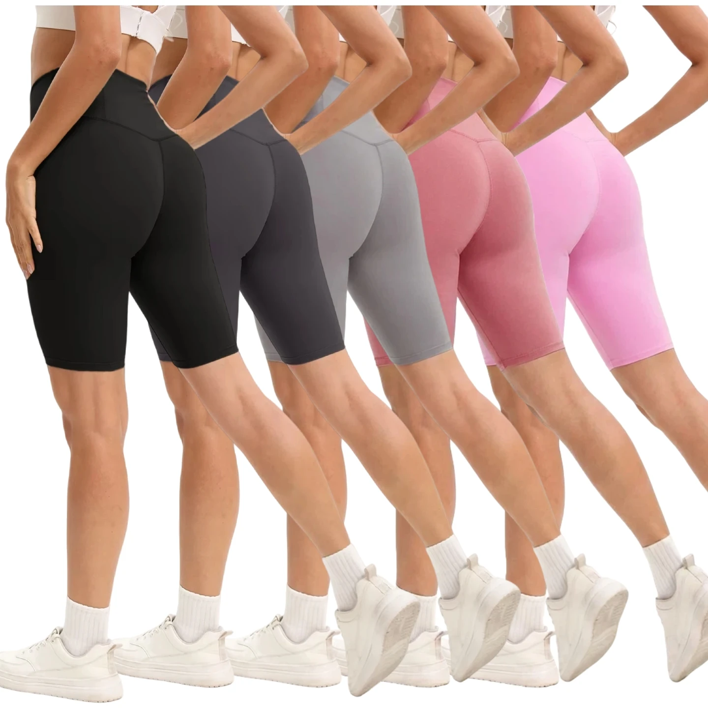 Damskie spodenki rowerowe S-XXXL z wysokim stanem, 3 kieszenie, elastyczne spodenki do ćwiczeń, jogi, na siłownię, wygodne, gotowe do noszenia, spodnie sportowe.