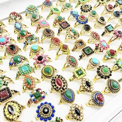 20pcs/Lot Wholesale Acrylic Finger Rings For Women Antique Copper Plate Water Drop Flower Jewelry Party Decorate Geometric Gifts