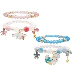 Sanrio Cartoon Pulseira De Cristal Para Mulheres, Cinnamoroll, Kuromi Bead Net, Jóias Da Moda, Presente De Festa, Multicamadas Meninas Expansíveis