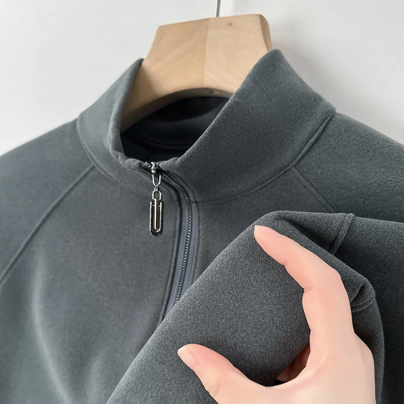 

Men's 380g Zhende Velvet Half Zipper Hoodie Outdoor Autumn and Winter New Collection Stand Up Collar Long Sleeve Warm Clothes
