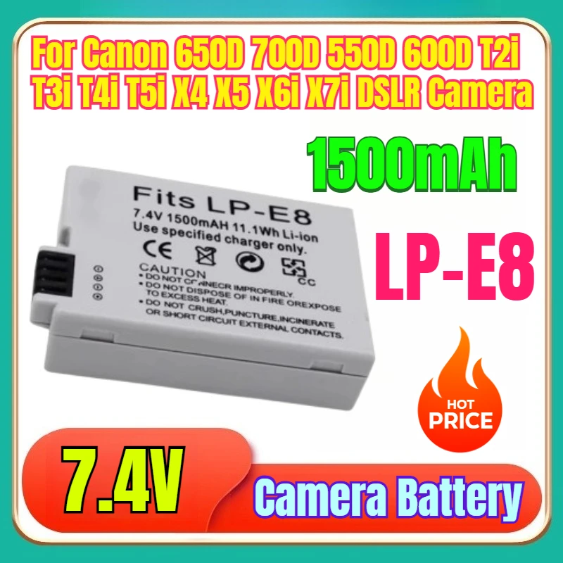 

New 7.4V 1500mAh LP-E8 LPE8 LPE8 Camera Batteries For Canon 650D 700D 550D 600D T2i T3i T4i T5i X4 X5 X6i X7i DSLR Camera