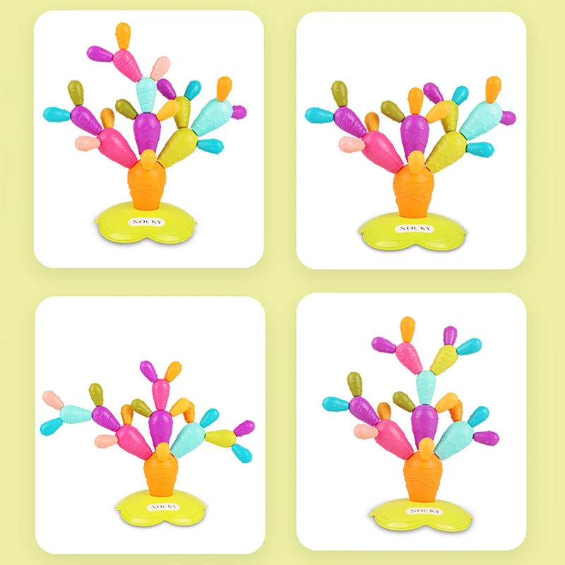 28-38PCS Baby Stacking Cactus Tower Set Rainbow Stacker Balancing Assembly Building Blocks Montessori Educational Toys For Kids