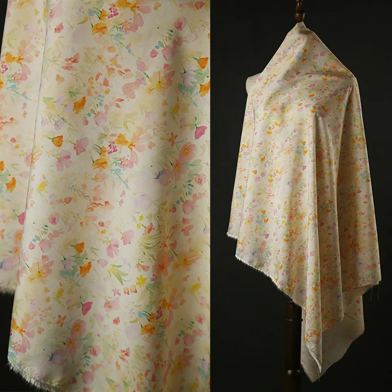 Floral Printed Brocade Cotton Fabric Light Thin Summer Dress Blouse Hanfu Handmade Sewing