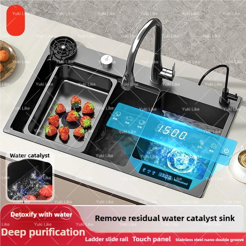 Water Catalyst sinks Stainless Steel Kitchen Sink Multifunctional Smart Double slot Cleaning Purification Sterilized Fruit